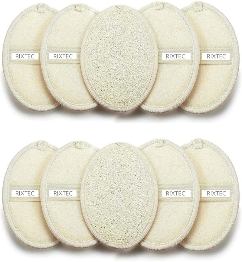RIXTEC Set of 10 Natural Body Loofah for Bathing | Organic Loofah with strep | Shower Sponge for Women, Men and Kids - Image 1