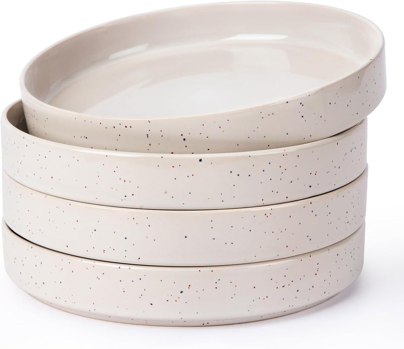 Famiware أطباق باستا فامي وير نيبولا لـ 4 مجموعات أطباق سلطة 875 بوصة أطباق كبيرة واسعة لتقديم العشاء بيضاء كريمية مع بقع ملونة - Image 1