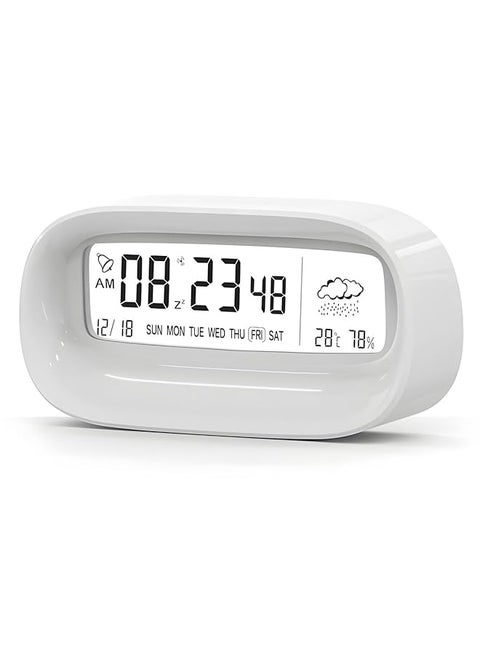 Digital Alarm Clock Transparent Led Display Desk Clocks Temperature Humidity Meter Snooze Weather Calendar Count Down Multifunction Timer Battery Exclude Operated For Office Study Room White