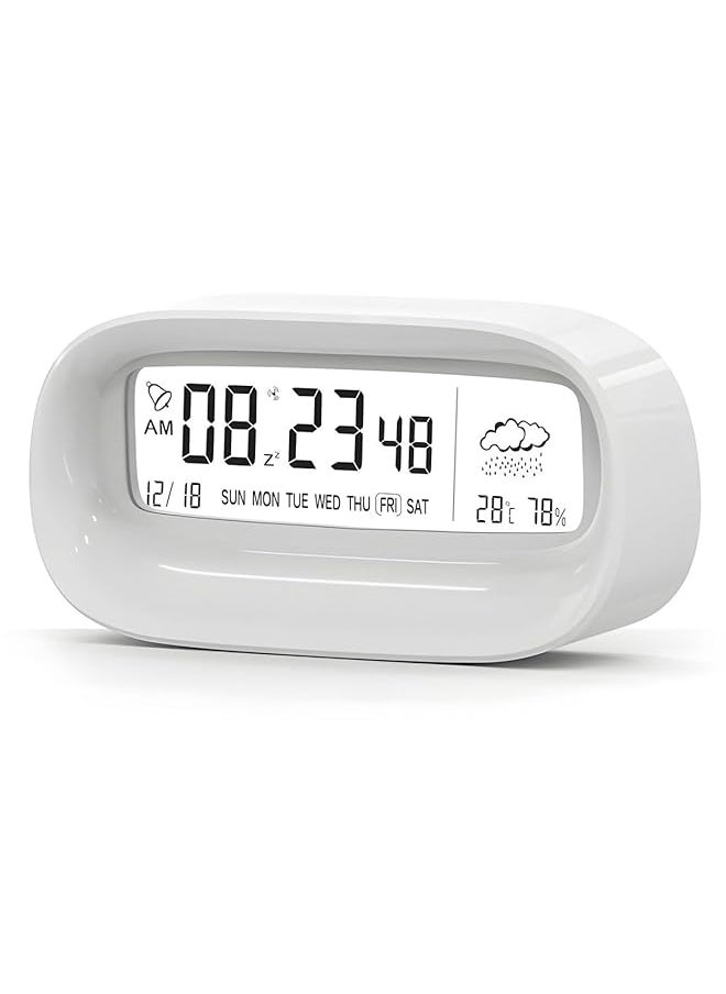 Digital Alarm Clock Transparent Led Display Desk Clocks Temperature Humidity Meter Snooze Weather Calendar Count Down Multifunction Timer Battery Exclude Operated For Office Study Room White