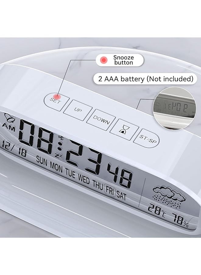 Digital Alarm Clock Transparent Led Display Desk Clocks Temperature Humidity Meter Snooze Weather Calendar Count Down Multifunction Timer Battery Exclude Operated For Office Study Room White