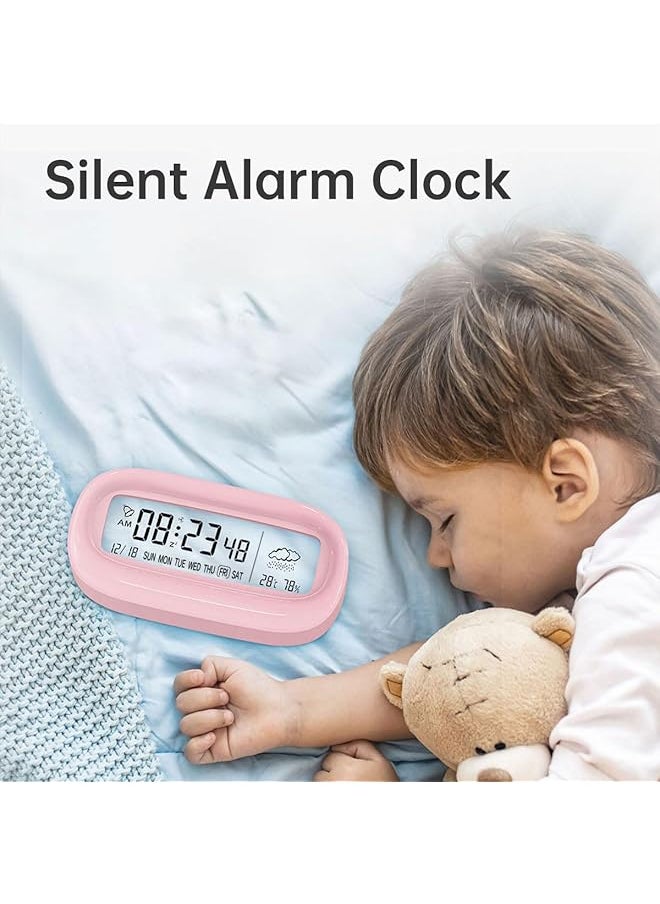 Digital Alarm Clock Transparent Led Display Desk Clocks Temperature Humidity Meter Snooze Weather Calendar Count Down Multifunction Timer Battery Exclude Operated For Office Study Room White