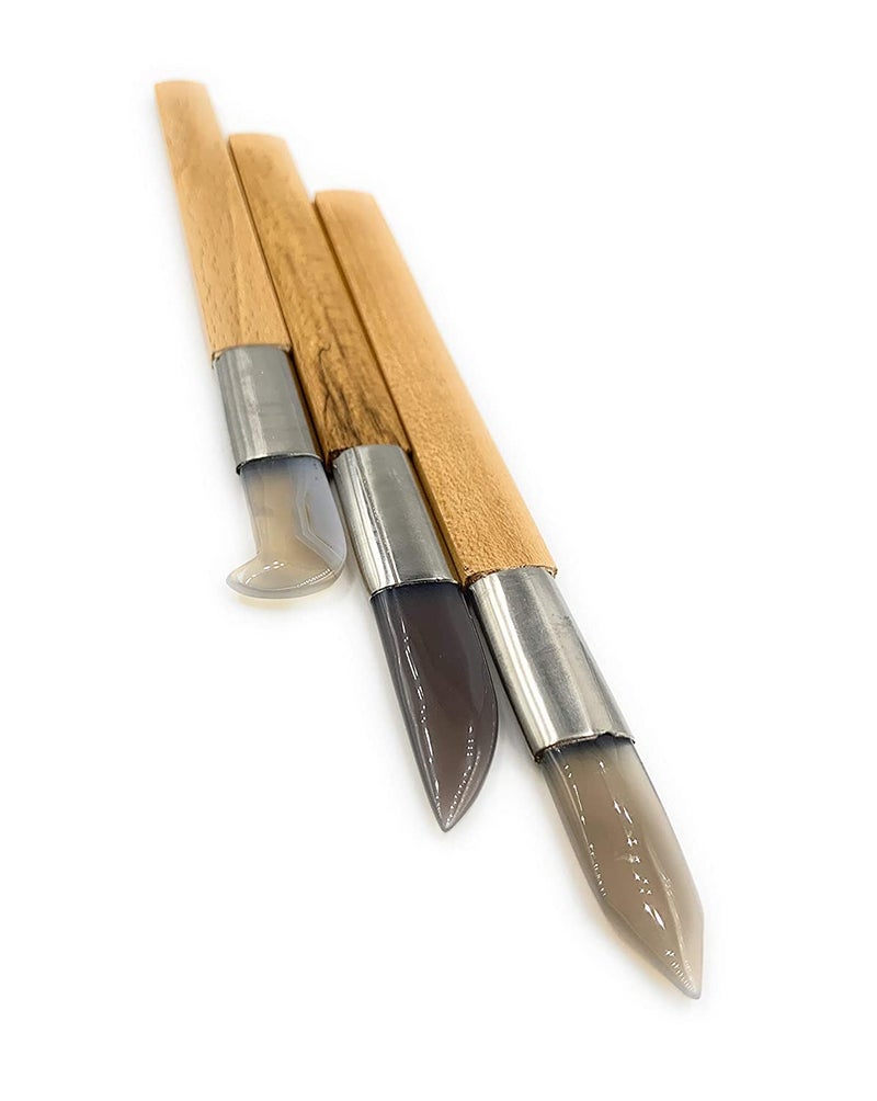 Ceznek Agate Burnishers 85 Set of 3 Hockey Straight Curved Edge for Burnishing Bezel Setting in Metal Clay GoldSilver Foil or KeumBoo Application Jewellery Model Making Hobby Crafts DIY - Image 4