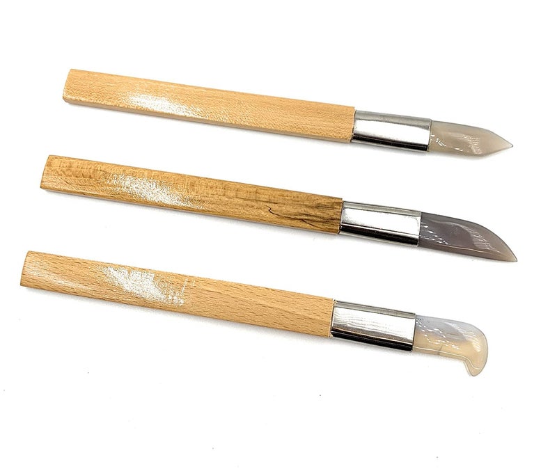 Ceznek Agate Burnishers 85 Set of 3 Hockey Straight Curved Edge for Burnishing Bezel Setting in Metal Clay GoldSilver Foil or KeumBoo Application Jewellery Model Making Hobby Crafts DIY - Image 3