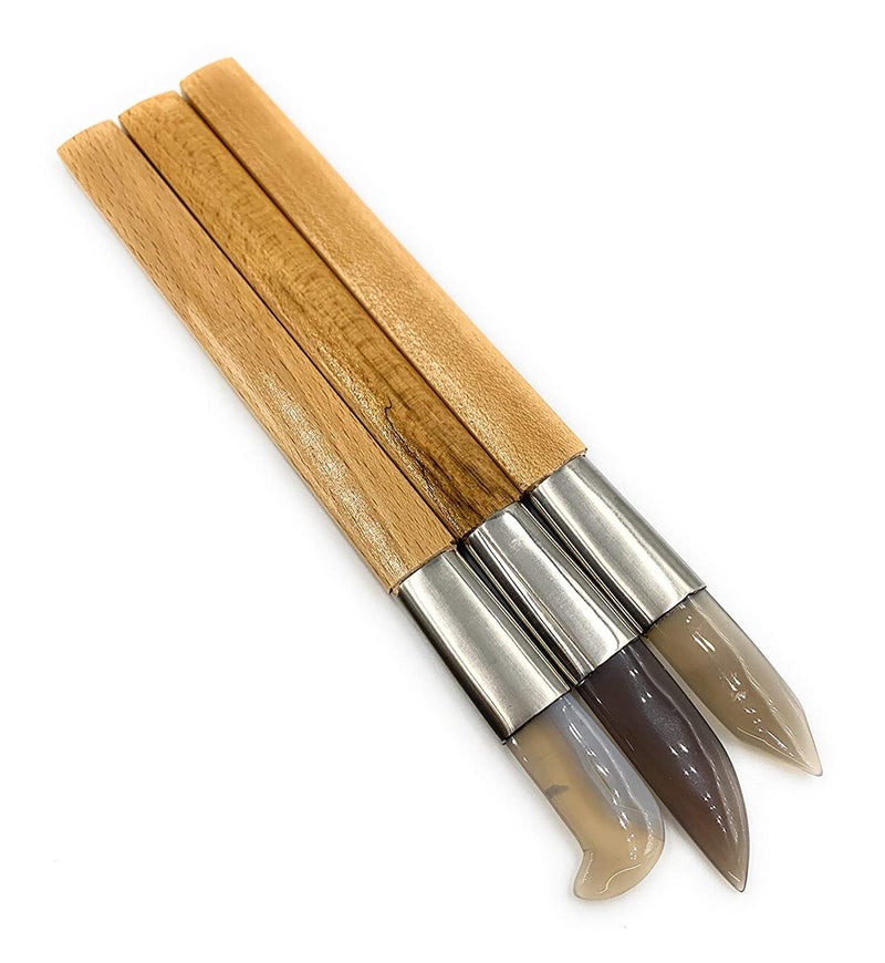 Ceznek Agate Burnishers 85 Set of 3 Hockey Straight Curved Edge for Burnishing Bezel Setting in Metal Clay GoldSilver Foil or KeumBoo Application Jewellery Model Making Hobby Crafts DIY - Image 1