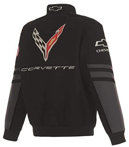 JH DESIGN GROUP Men's Chevy Corvette C8 Jacket an Embroidered Classic Twill Coat (BSC1 Black, Large) - Image 2