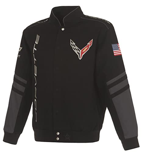 JH DESIGN GROUP Men's Chevy Corvette C8 Jacket an Embroidered Classic Twill Coat (BSC1 Black, Large) - Image 1