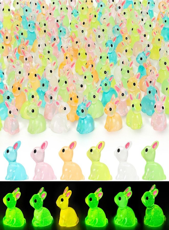 VICROIC 66 PCS Easter Mini Resin Bunny, Luminous Miniature Easter Bunny Figurines, Tiny Rabbit Glow in the Dark for Dollhouse Decorations, Fairy Garden Landscape, Easter Egg Fillers Party Favors - Image 1
