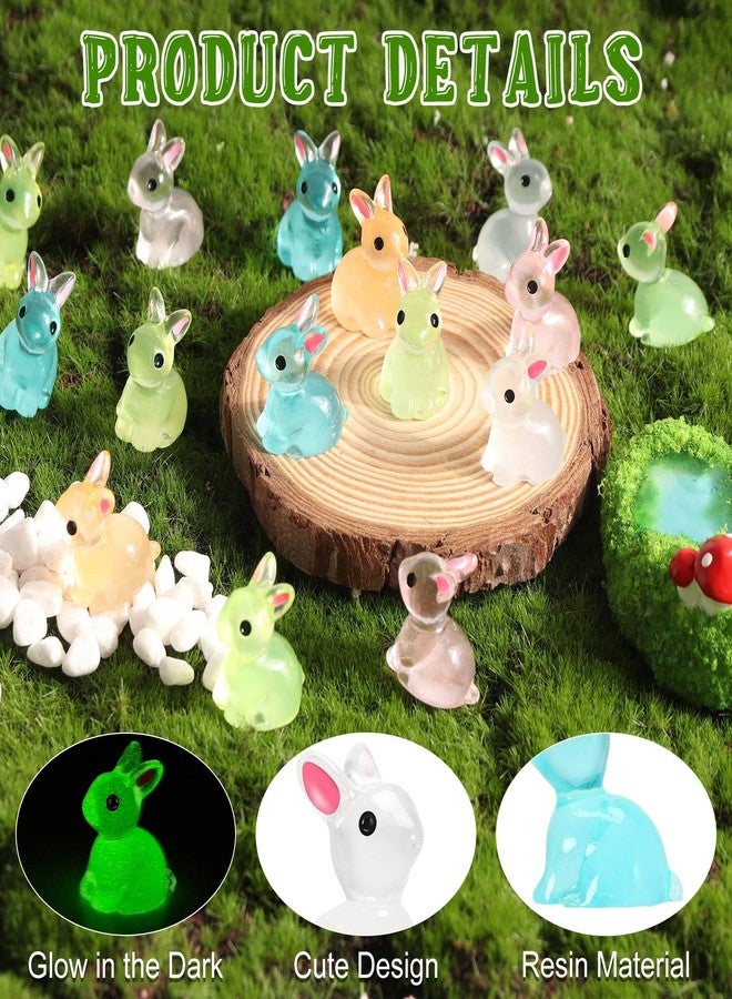 VICROIC 66 PCS Easter Mini Resin Bunny, Luminous Miniature Easter Bunny Figurines, Tiny Rabbit Glow in the Dark for Dollhouse Decorations, Fairy Garden Landscape, Easter Egg Fillers Party Favors - Image 3
