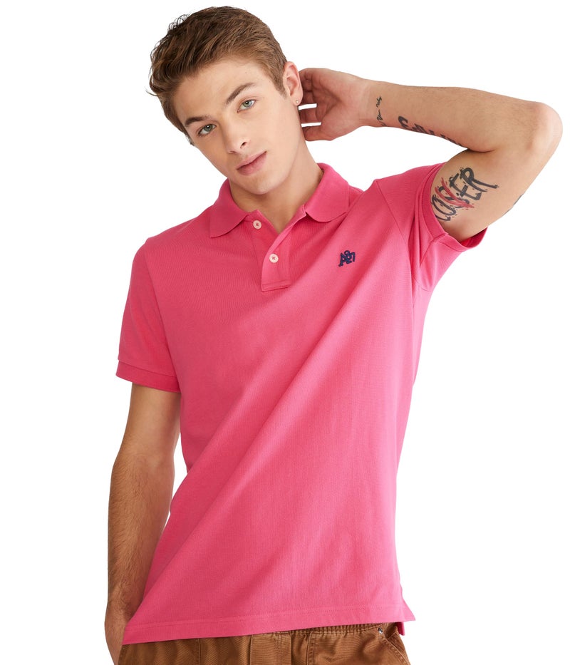 Aeropostale بولو بيكيه صلب أيرو A87، وردي فلامبي، L - Image 1