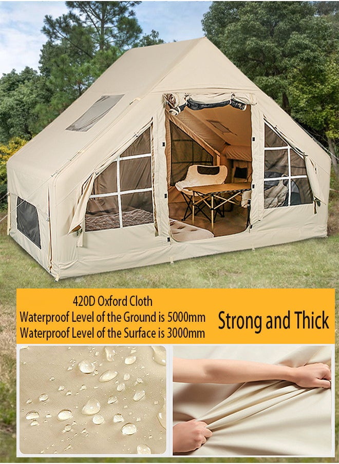 RATSAW Large Inflatable Camping Tents for 6 to 8 Persons Air Glamping Tent 420D Oxford Waterproof and Windproof Blow up Cabin Tents with Pump Easy Setup for 4 Seasons Mesh and Chimney Window  - Image 2