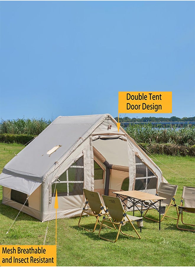 RATSAW - Large Inflatable Camping Tents for 6 to 8 Persons Air Glamping Tent 420D Oxford Waterproof and Windproof Blow up Cabin Tents with Pump Easy Setup for 4 Seasons Mesh and Chimney Window - Image 1