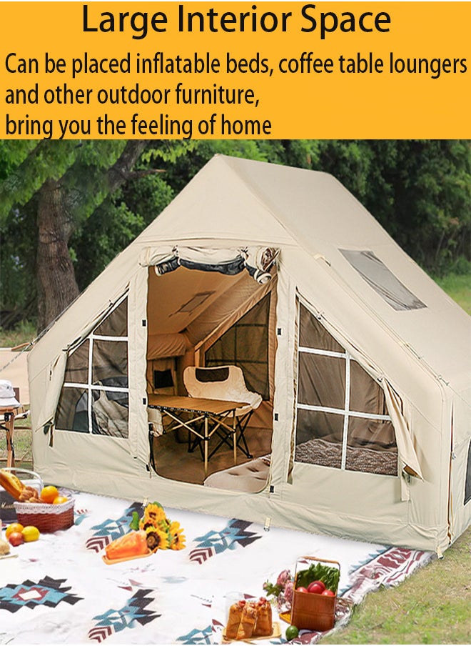 RATSAW Large Inflatable Camping Tents for 6 to 8 Persons Air Glamping Tent 420D Oxford Waterproof and Windproof Blow up Cabin Tents with Pump Easy Setup for 4 Seasons Mesh and Chimney Window  - Image 5