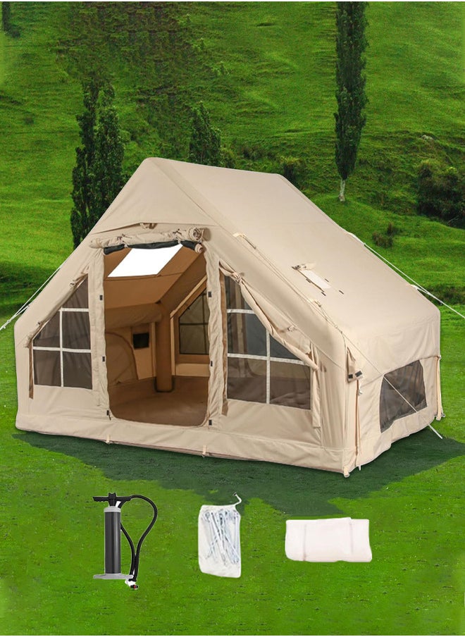 RATSAW Large Inflatable Camping Tents for 6 to 8 Persons Air Glamping Tent 420D Oxford Waterproof and Windproof Blow up Cabin Tents with Pump Easy Setup for 4 Seasons Mesh and Chimney Window  - Image 1