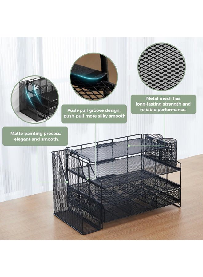 ICOHOT Desk Organizers and Accessories, 4 Tier Paper Letter Tray Organizer Holder Desk Organization with Drawer, Mesh Desktop Organizer with Vertical File Holder Workspace Accessories for Office Supplies - Image 5