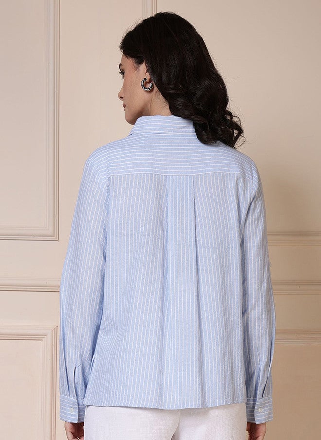 PRETILLY Women's Comfort Striped Casual Shirt with Three-Quarter Sleeves - Image 5