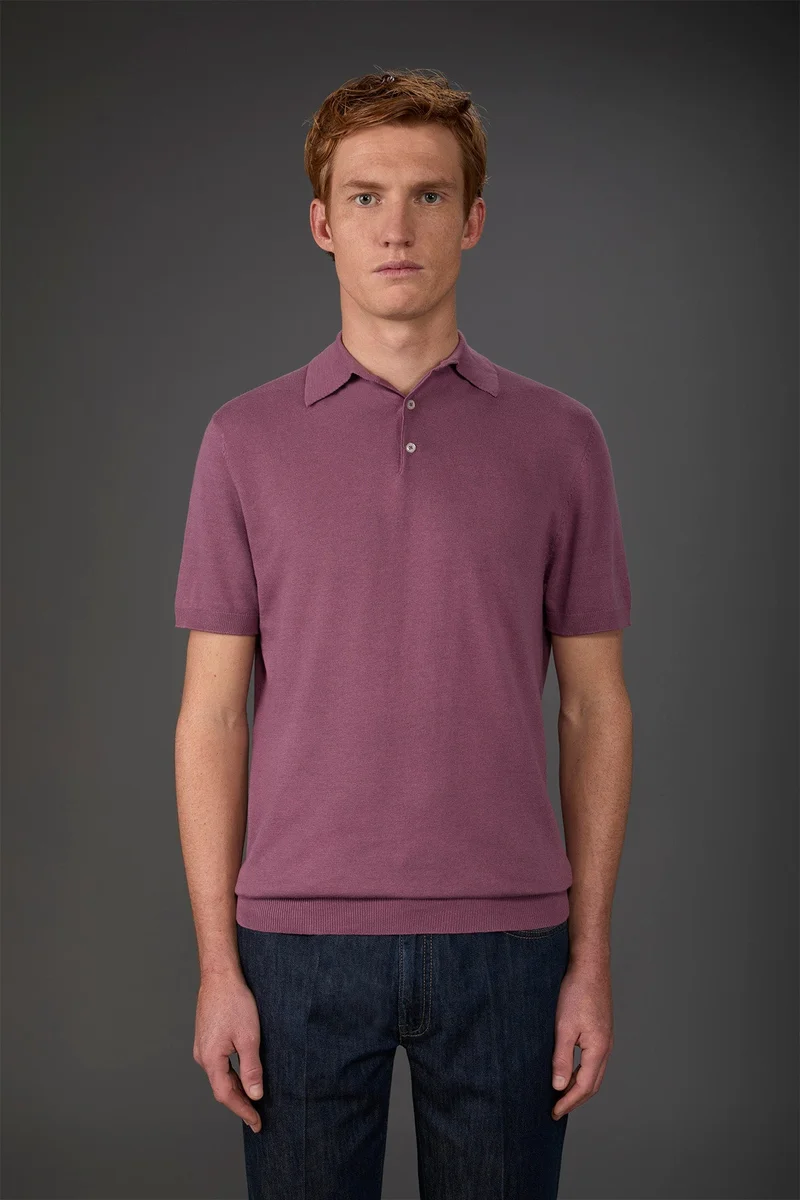 Men's short-sleeved knitted polo shirt - Mauve