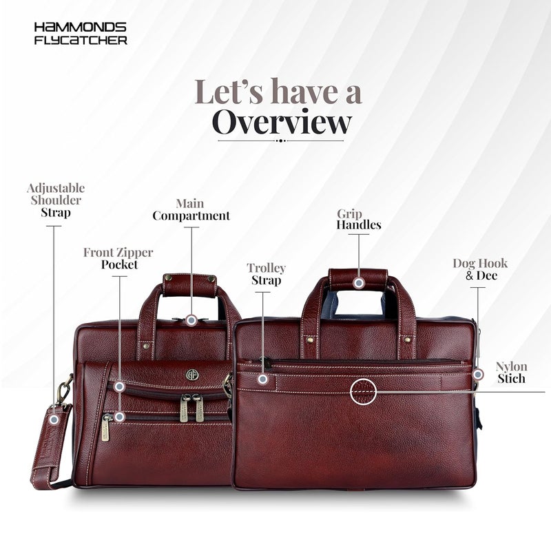 HAMMONDS FLYCATCHER Men Genuine Leather Office Bag - 15.6" Laptop Bag for Office, Travel, Daily Use - Padded Laptop Compartment, Trolley Strap, Adjustable Strap, 1 Year Warranty, Brown - Image 3