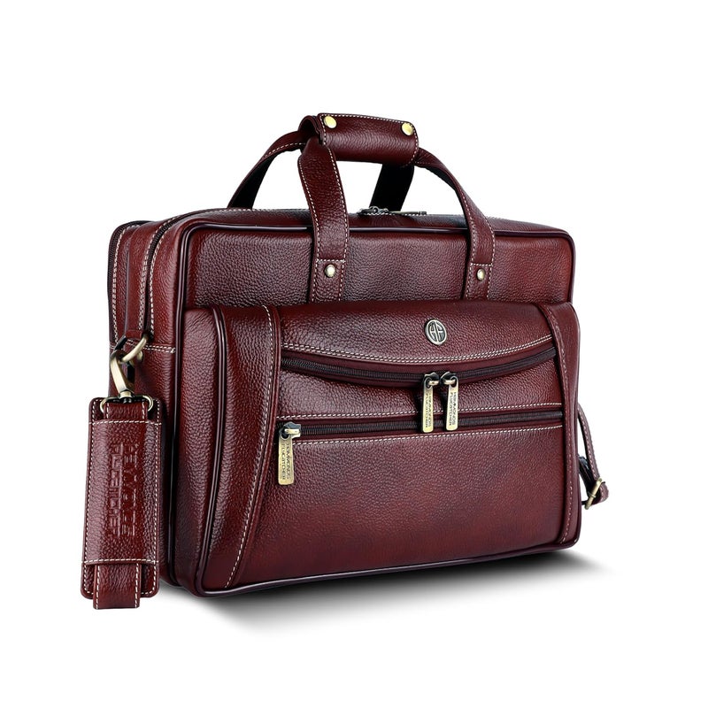 HAMMONDS FLYCATCHER Men Genuine Leather Office Bag - 15.6" Laptop Bag for Office, Travel, Daily Use - Padded Laptop Compartment, Trolley Strap, Adjustable Strap, 1 Year Warranty, Brown - Image 1