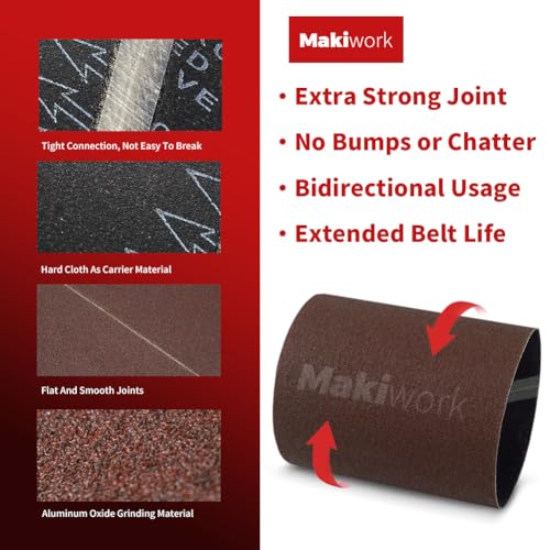 makiwork 8 inch x 19 inch 120 Grit Sanding Belts, 12 Pack, EZ 8 Drum Sander Sandpaper Rolls for Woodworking and Floor Polishing, Aluminum Oxide Sander Sleeves - Image 3
