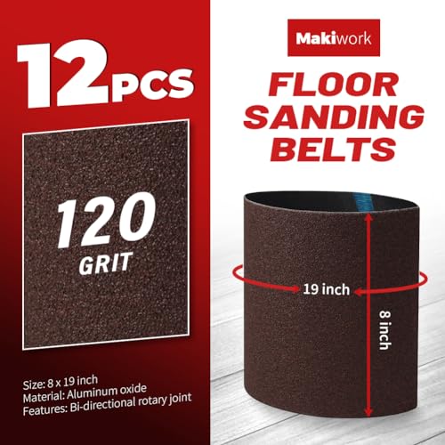 makiwork 8 inch x 19 inch 120 Grit Sanding Belts, 12 Pack, EZ 8 Drum Sander Sandpaper Rolls for Woodworking and Floor Polishing, Aluminum Oxide Sander Sleeves - Image 2