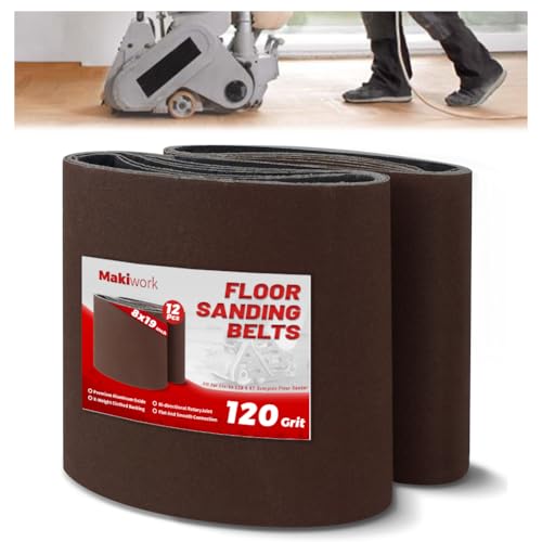 makiwork 8 inch x 19 inch 120 Grit Sanding Belts, 12 Pack, EZ 8 Drum Sander Sandpaper Rolls for Woodworking and Floor Polishing, Aluminum Oxide Sander Sleeves - Image 1