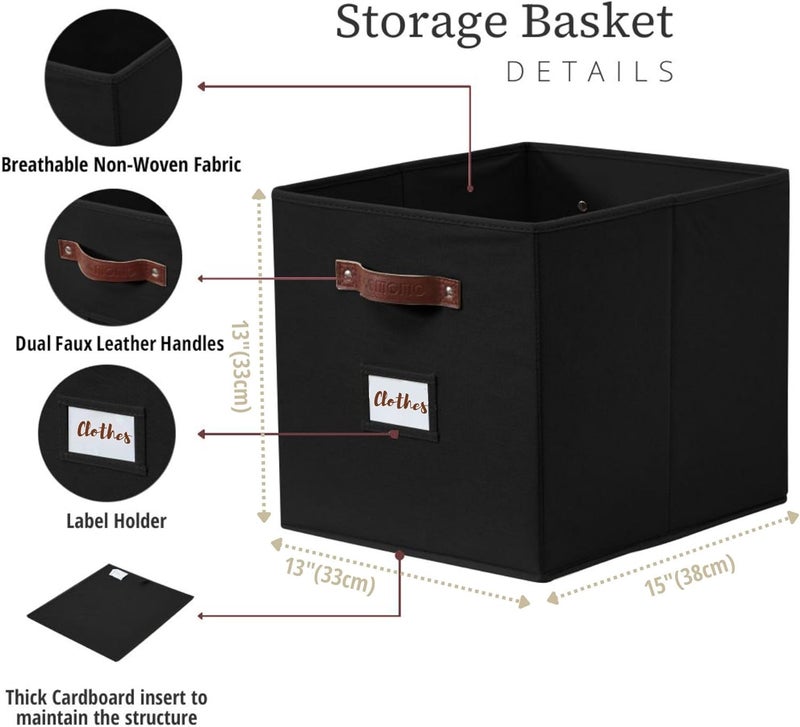 DECOMOMO Storage Basket 13x15x13 Baskets Storage Organization, Bins with Labels (Kallax/ 4pcs, Black) - Image 3