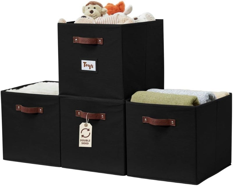 DECOMOMO Storage Basket 13x15x13 Baskets Storage Organization, Bins with Labels (Kallax/ 4pcs, Black) - Image 1