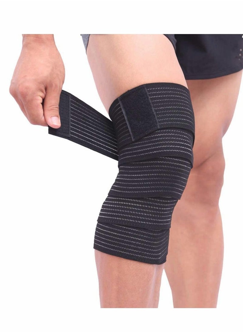 Excefore - Knee Wraps, 2 Pack Compression, Adjustable Braces Strap with Hook and Loop Closure, Support, Men Women Squatting Weightlifting Running Working out Black - Image 1