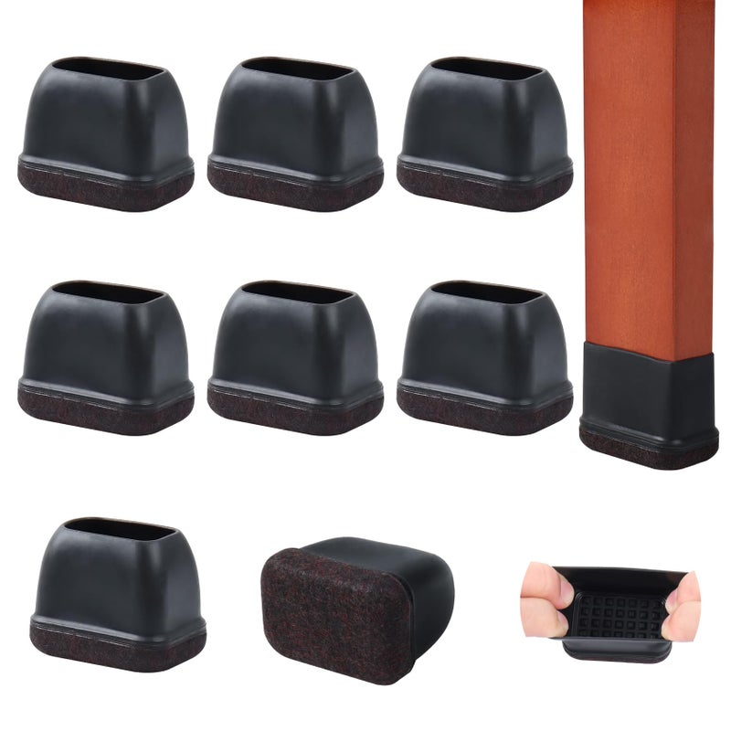 GAGUIUP 8PCS Rectangle Chair Leg Floor Protectors with Felt, Small Silicone Chair Leg Caps for Hardwood Floors, Black Outdoor Patio Flooring Protectors, Anti-Scratch, Fit Length 1.3"-1.7", Width 0.6"-0.9" - Image 1
