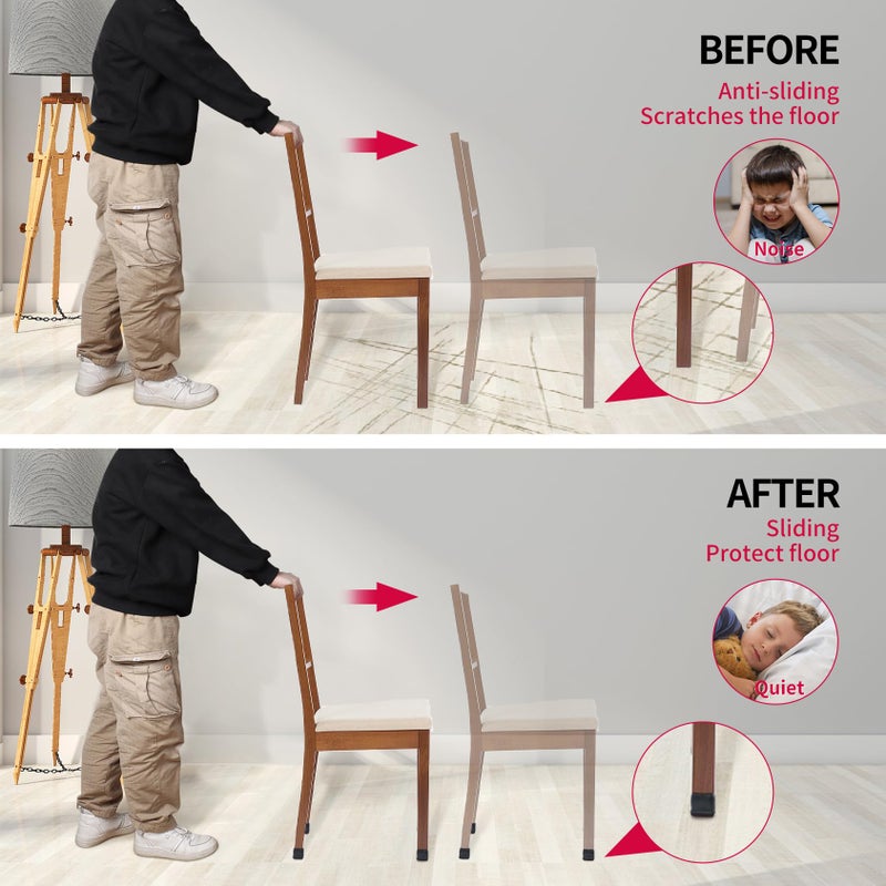GAGUIUP 8PCS Rectangle Chair Leg Floor Protectors with Felt, Small Silicone Chair Leg Caps for Hardwood Floors, Black Outdoor Patio Flooring Protectors, Anti-Scratch, Fit Length 1.3"-1.7", Width 0.6"-0.9" - Image 4