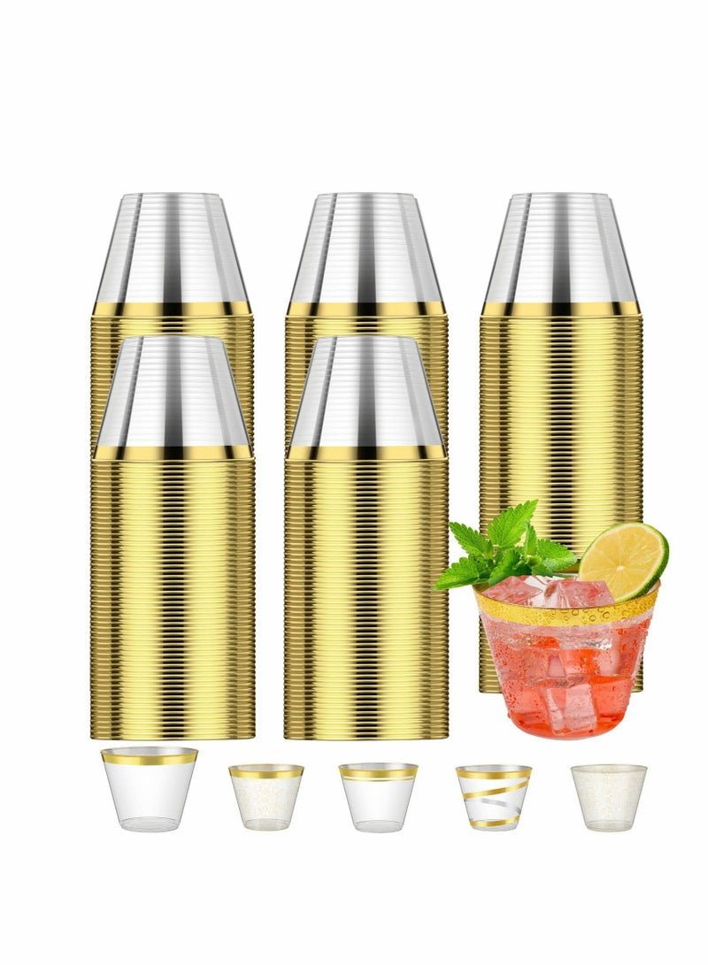 SOLARAE Gold Rimmed Glitter Cups 9 Oz, Gold Glitter Cups, Gold Plastic Cups For Wedding Reception With Rim , Gold Disposable Cups, Gold Rimmed Plastic Cups, Plastic Cups Disposable, Gold Cups 25Pcs - Image 1