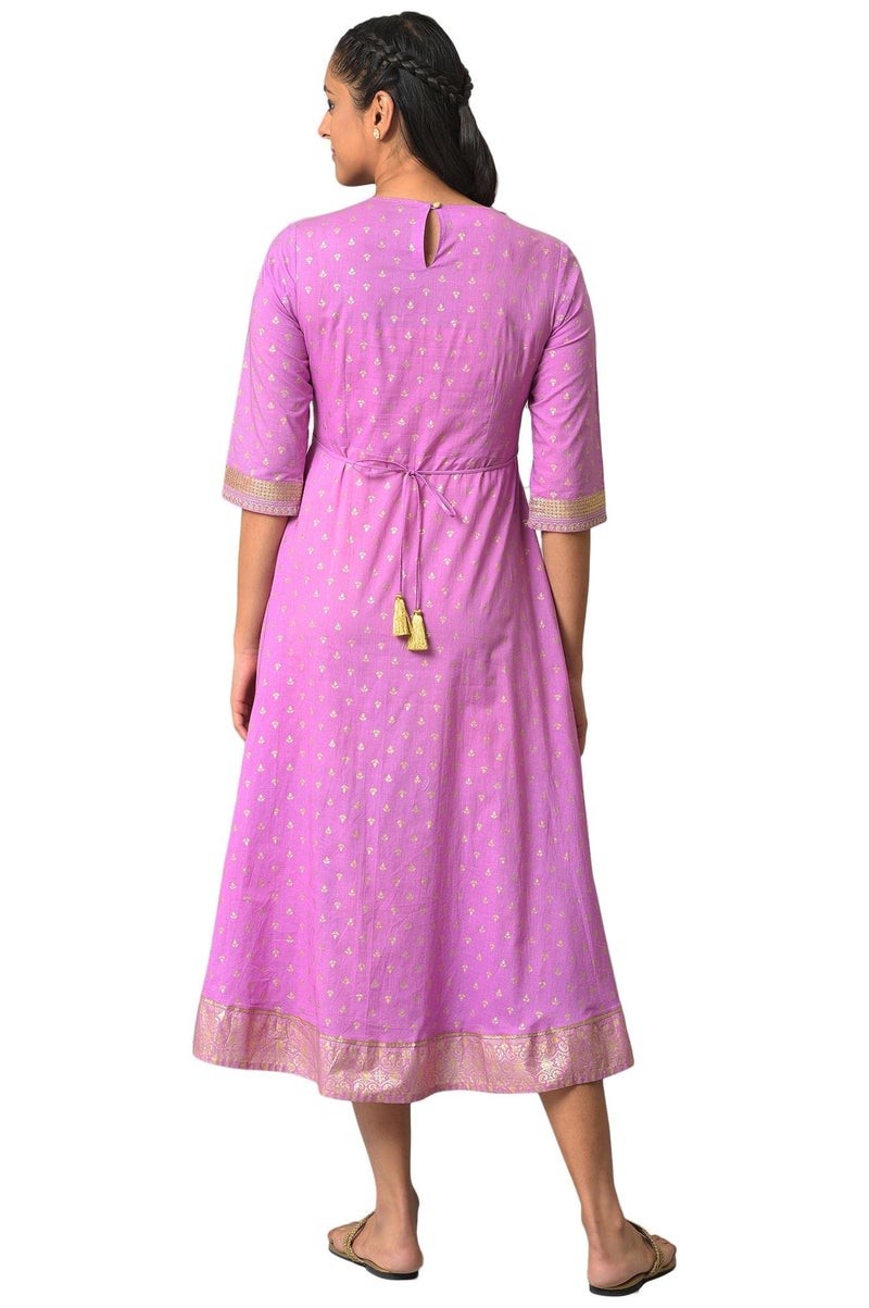 Aurelia Women's Cotton Fit and Flare Midi Dress (23FEA13924-506870_Purple - Image 2
