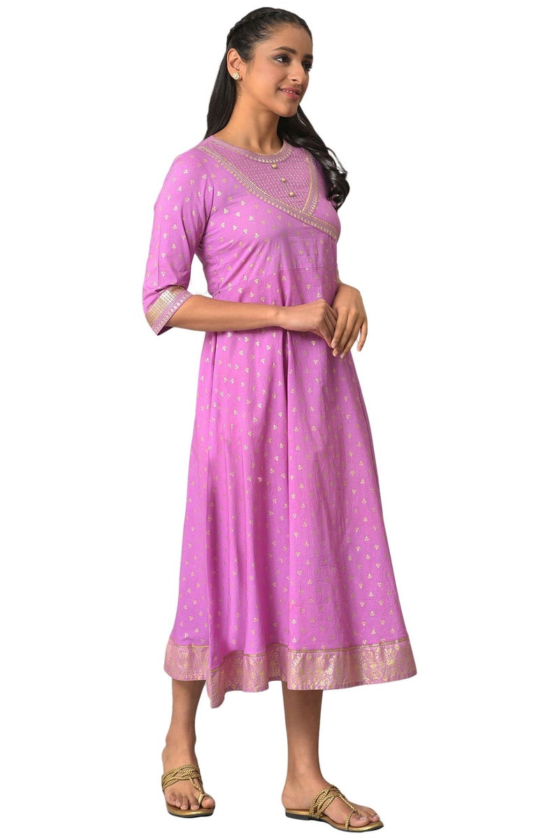 Aurelia Women's Cotton Fit and Flare Midi Dress (23FEA13924-506870_Purple - Image 4