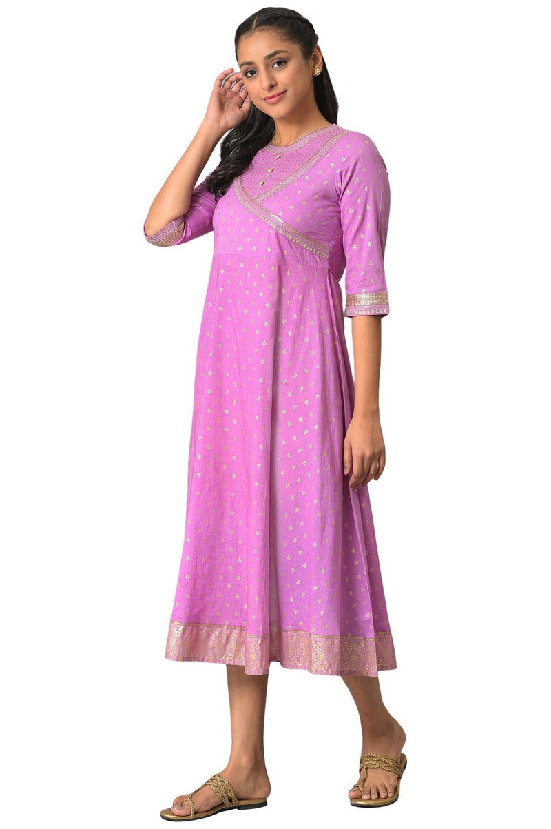 Aurelia Women's Cotton Fit and Flare Midi Dress (23FEA13924-506870_Purple - Image 3