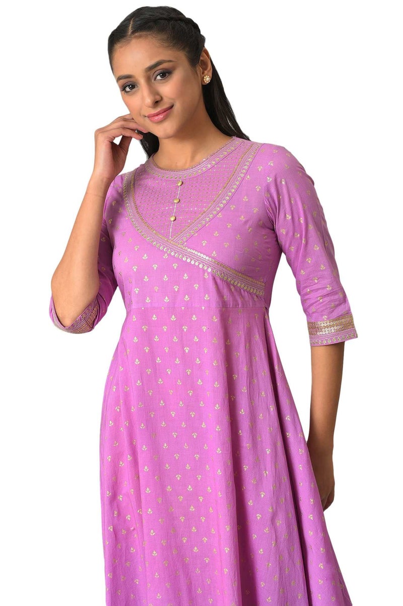 Aurelia Women's Cotton Fit and Flare Midi Dress (23FEA13924-506870_Purple - Image 5