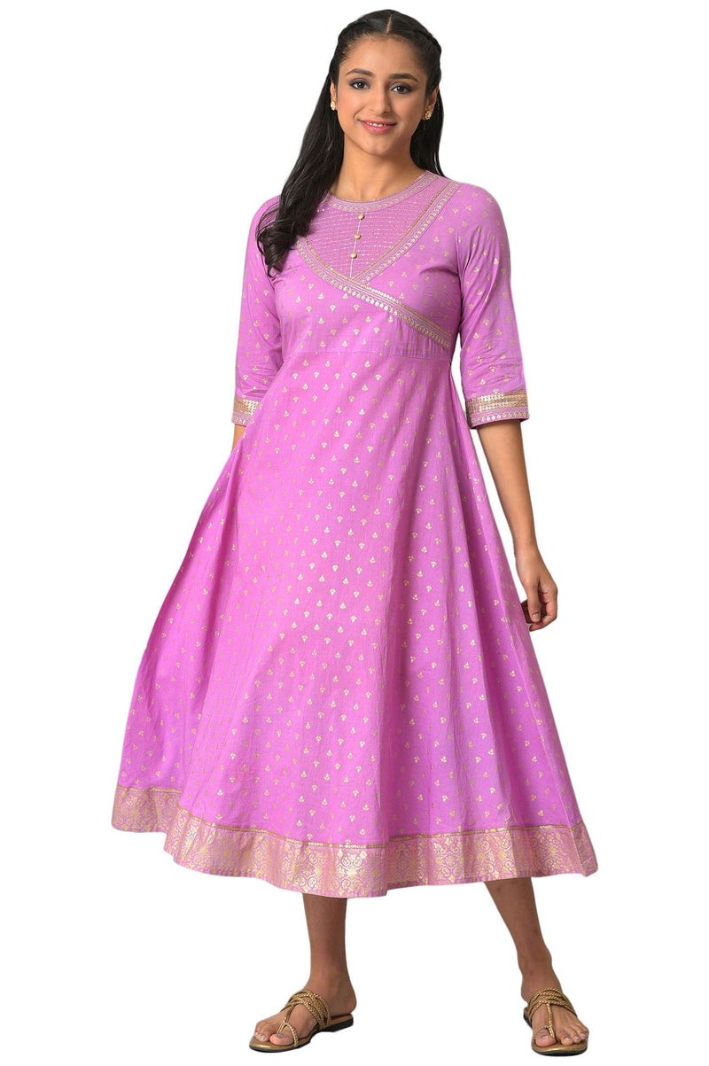 Aurelia Women's Cotton Fit and Flare Midi Dress (23FEA13924-506870_Purple - Image 1