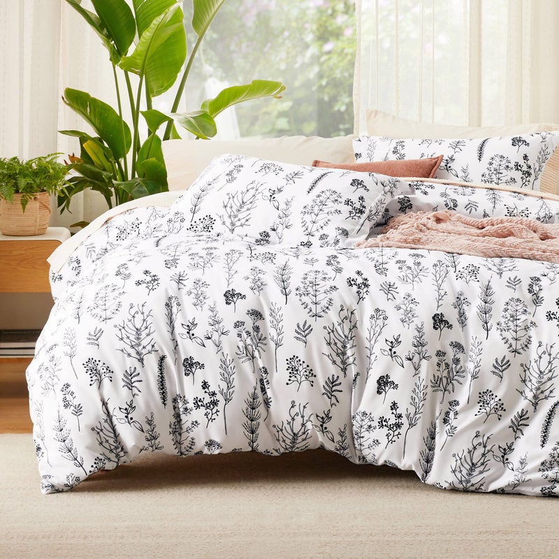 Bedsure Bedsure Twin Comforter Set  Bright White Bed Set 2 Pieces Cute Floral Bedding 1 Soft Reversible Botanical Flowers Comforter and 1 Pillow Sham