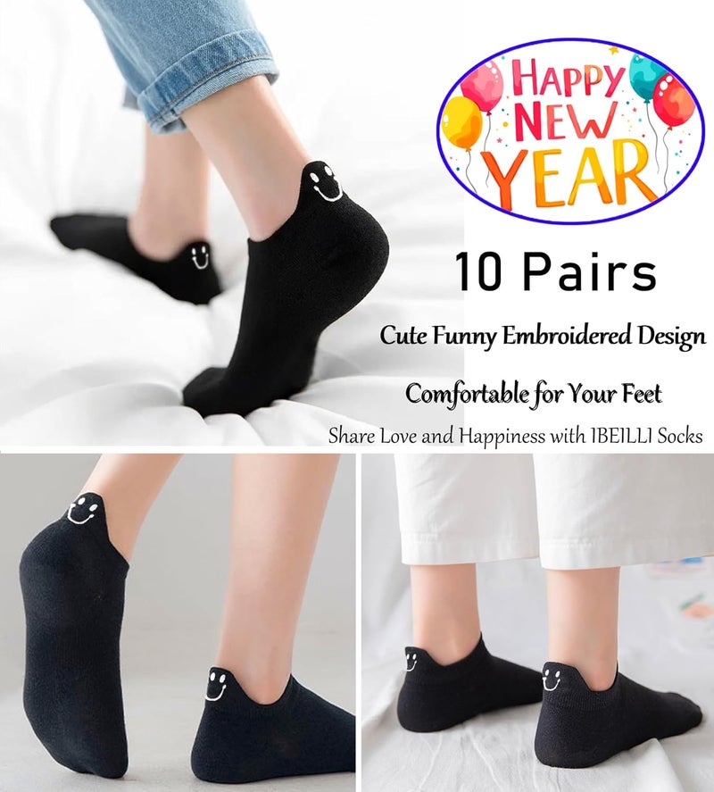 IBEILLI Women Cute Socks 10 Pairs Cotton Kawaii Embroidered Funny Low Cut Ankle Socks for Women Girls - Image 4