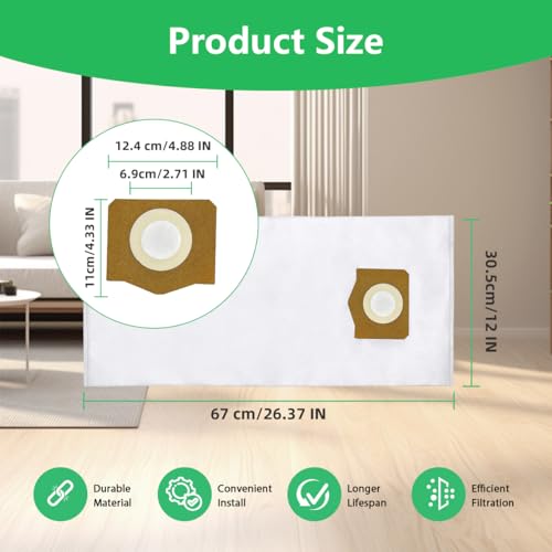 Jusiwow 8 Pack AVG0905 Dust Filter Bags, Compatible with EGO Power 9 Gallon Wet/Dry Vacuum WDV0900, High Efficiency Dust Collection Vac Bags - Image 5