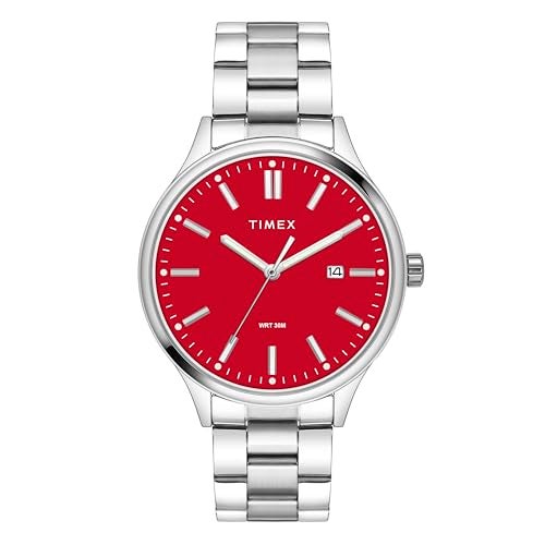 TIMEX Analog Watch for Man with Red Round Dial & Silver Stainless Steel Bracelet Band Water Resistant Men's Wrist Watches - TWEG18431 - Image 1