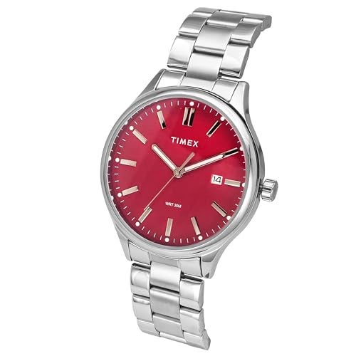 TIMEX Analog Watch for Man with Red Round Dial & Silver Stainless Steel Bracelet Band Water Resistant Men's Wrist Watches - TWEG18431 - Image 2