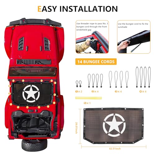 RERPRO غطاء شمس لجيب رانجلر JL JLU 2018-2023 بابين 4 أبواب شبكة أمامية، غطاء قماش ناعم، يحجب الأشعة فوق البنفسجية، الرياح، الضوضاء، النجوم - Image 2