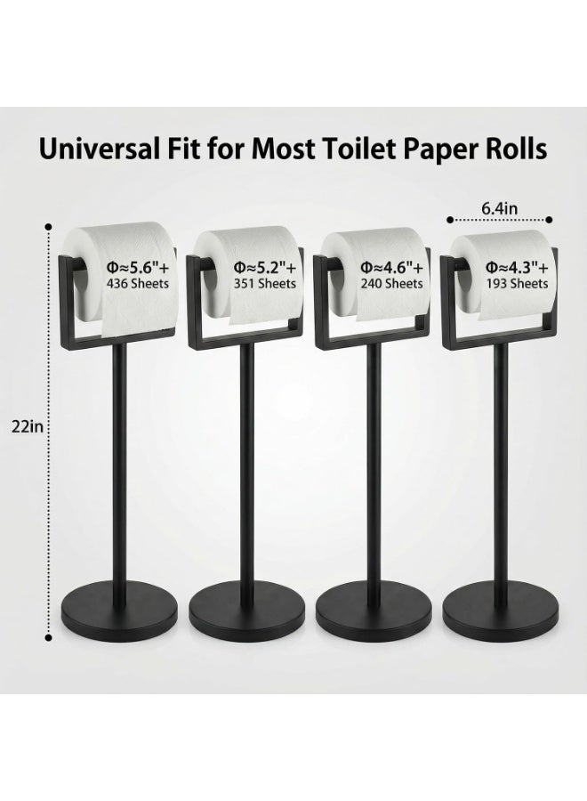 Arabest Weighted Base Toilet Paper Holder, Stainless Steel Toilet Paper Stand, Free Standing Floor Tissue Roll Holder for Bathroom, Matte Black 200UP - Image 2
