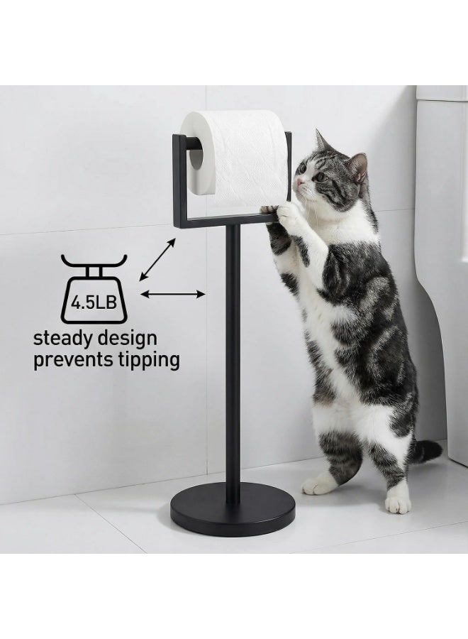 Arabest Weighted Base Toilet Paper Holder, Stainless Steel Toilet Paper Stand, Free Standing Floor Tissue Roll Holder for Bathroom, Matte Black 200UP - Image 4