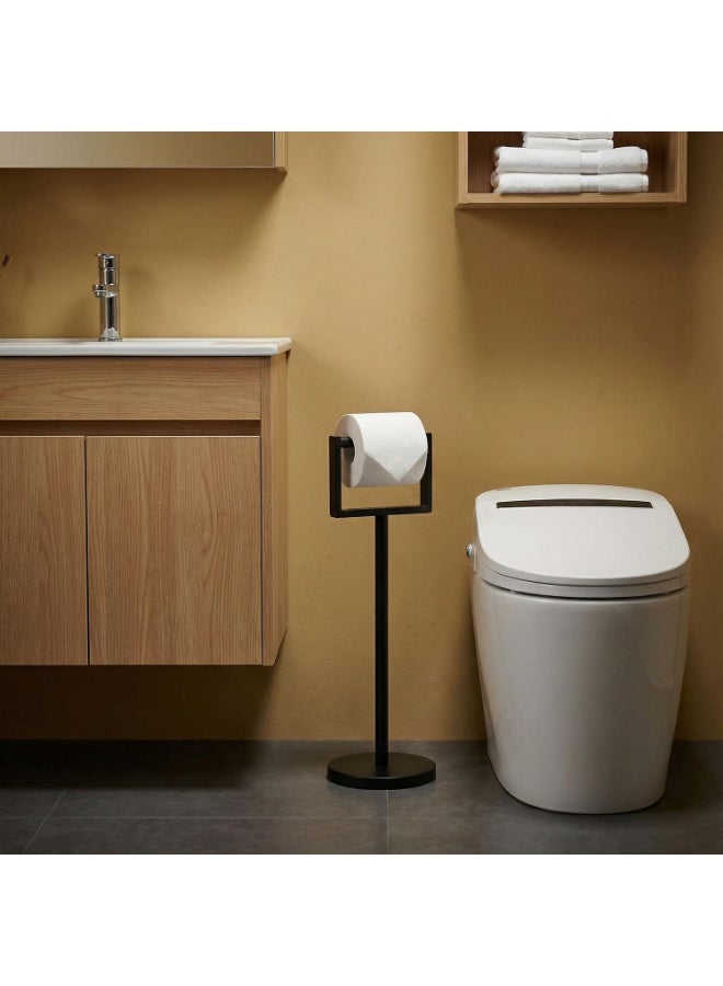 Arabest Weighted Base Toilet Paper Holder, Stainless Steel Toilet Paper Stand, Free Standing Floor Tissue Roll Holder for Bathroom, Matte Black 200UP - Image 5