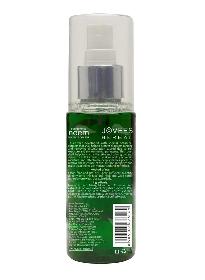 Jovees Herbal Neem Skin Toner | Sun Protection, Tightens Pores, Glowing Skin | Paraben and Alcohol Free | For All Skin Types | 100ML New - Image 2