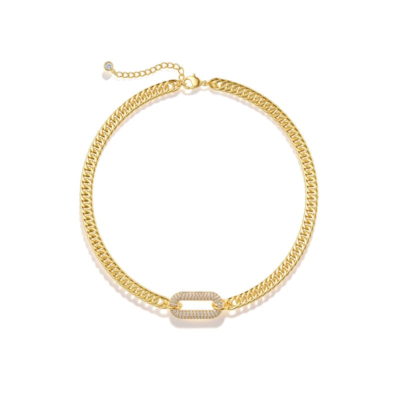 Moodear Gold Necklace for Women Non Tarnish â€“ Chunky Cuban Link Necklace Choker Necklace for Women with CZ Pendant, Statement Trendy Jewelry Gift - Image 1