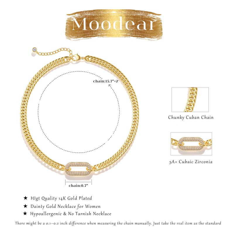 Moodear Gold Necklace for Women Non Tarnish â€“ Chunky Cuban Link Necklace Choker Necklace for Women with CZ Pendant, Statement Trendy Jewelry Gift - Image 3