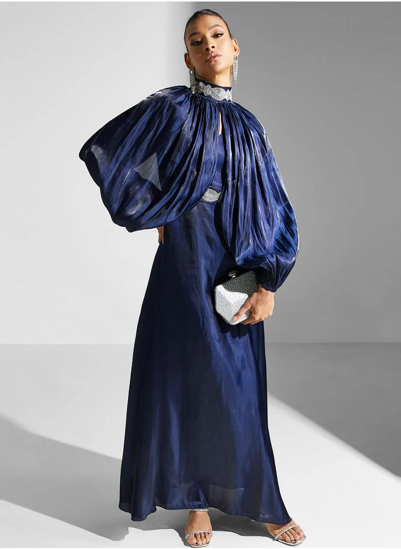 Khizana Embellished Sleeveless Dress With Cape